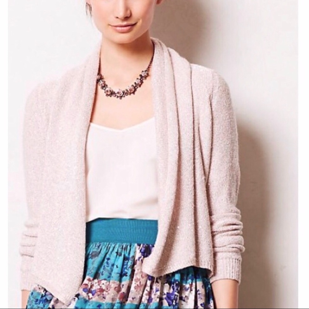 Anthro Knitted and Knotted pink sequin sweater